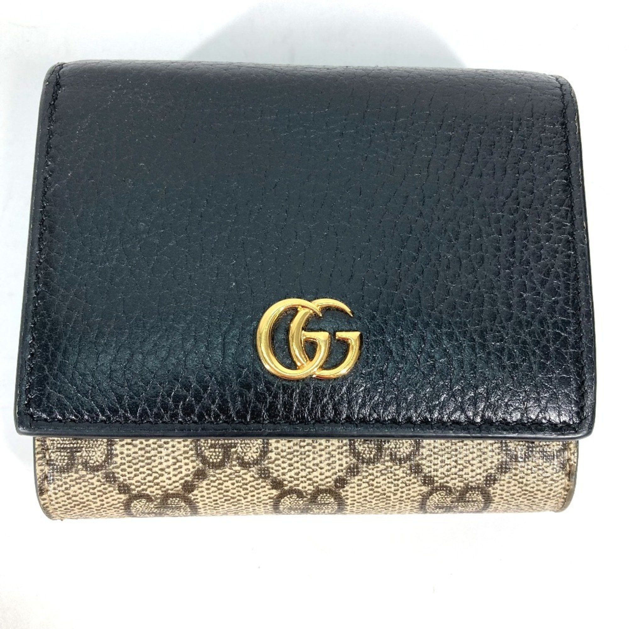 Gucci GUCCI GG Supreme Marmont Compact Wallet (598587), Bi-fold Leather/PVC, Women's, Beige Size ONE SIZE - 1 Thumbnail