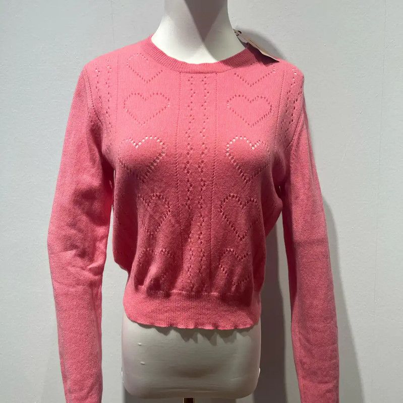 Miu Miu Miu Miu Pink Cashmere Heart Pattern Pullover 0089 Size L / US 10 / IT 46 - 1 Thumbnail