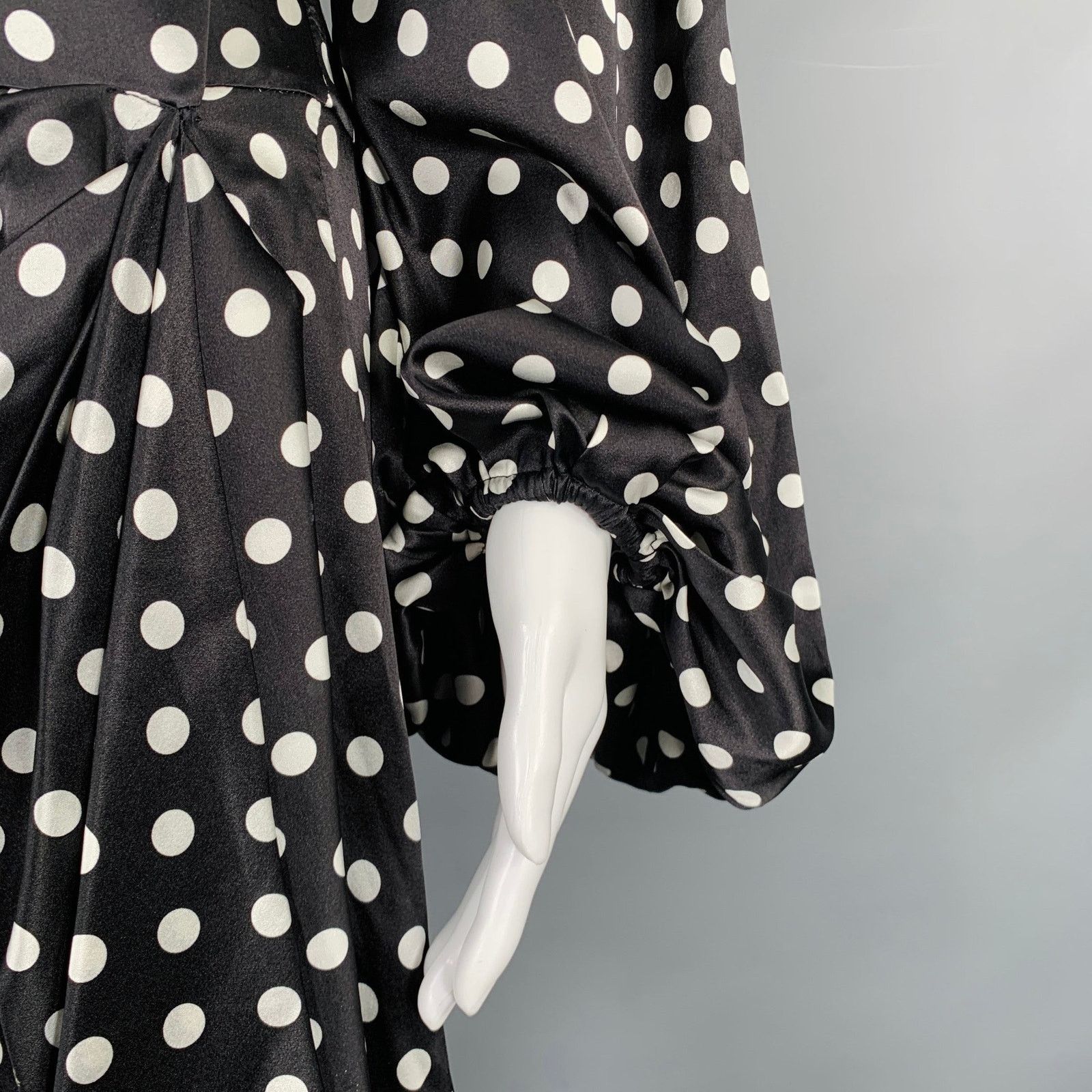 CAROLINE CONSTAS Size S Black White Silk Blend Polka Dot Bell Sleeves Dress Size S / US 4 / IT 40 - 3 Thumbnail