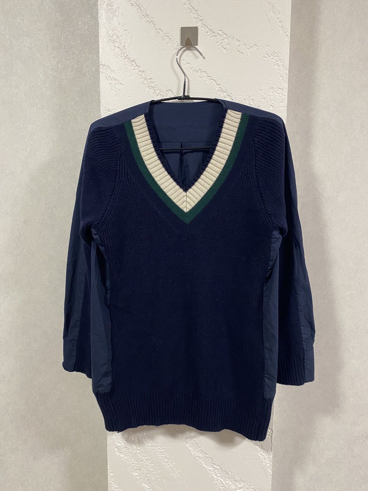 Sacai Sacai Luck V-neck Knit College Sweater with a sewn-in shirt Size S / US 4 / IT 40 - 1 Thumbnail