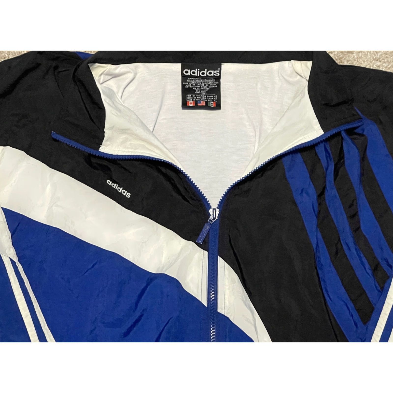 Adidas VINTAGE 90s ADIDAS Blue Nylon WINDBREAKER JACKET Track Soccer Coat XL Men's Blue/White/Black Windbreaker Soccer Mens Size US XL / EU 56 / 4 - 2 Thumbnail