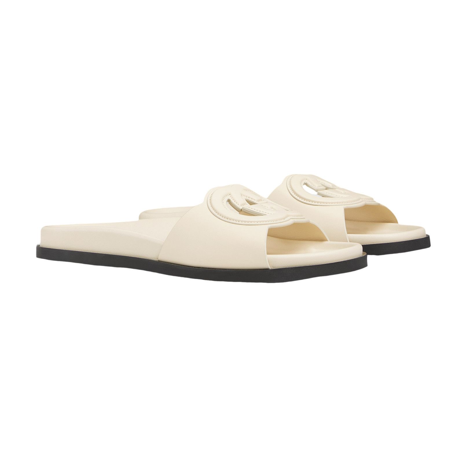 GUCCI Interlocking G $920 Ivory Leather Sandals New & Authen