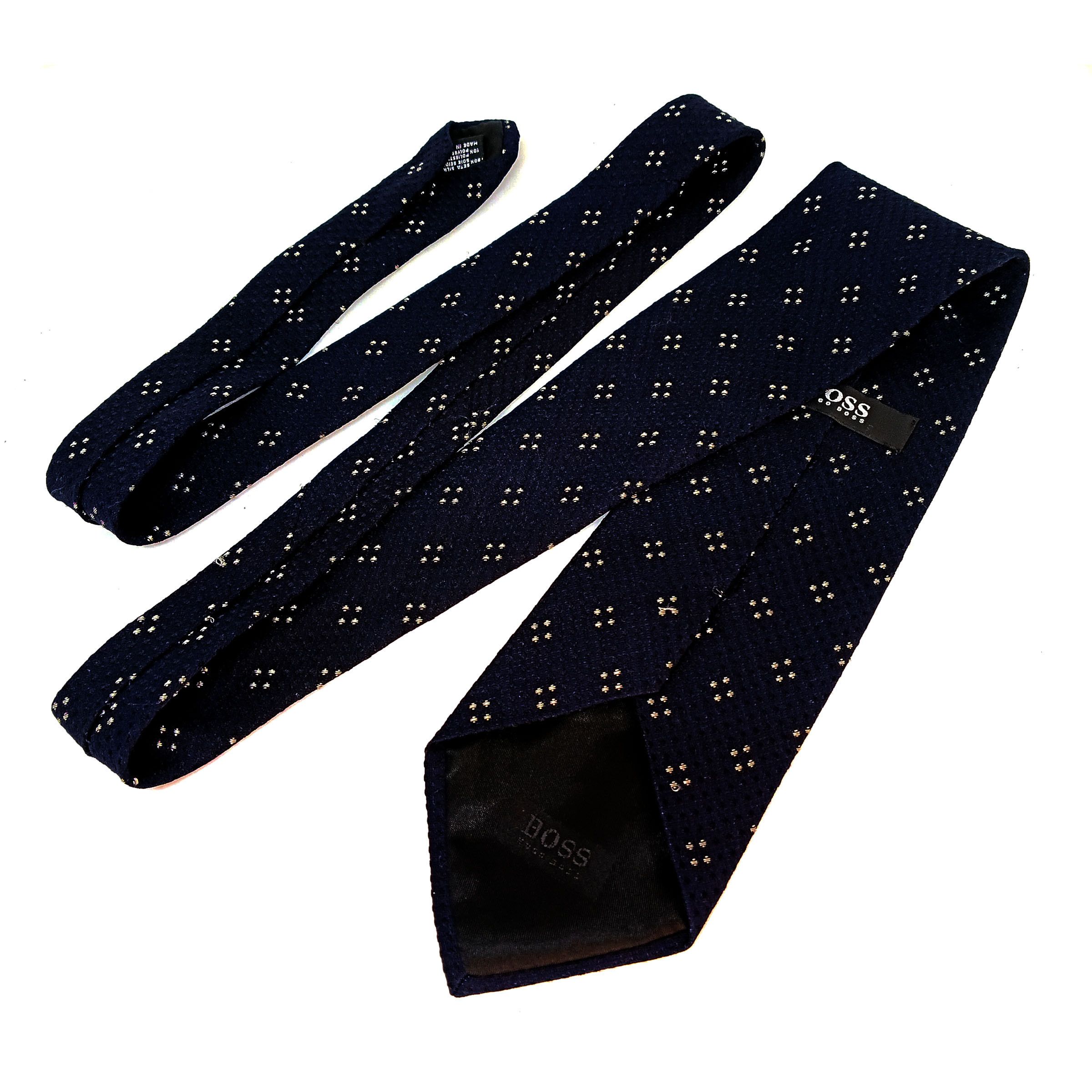 Hugo Boss Hugo Boss Silk Tie – Navy - Italy – Textured Dot Pattern Size ONE SIZE - 4 Thumbnail