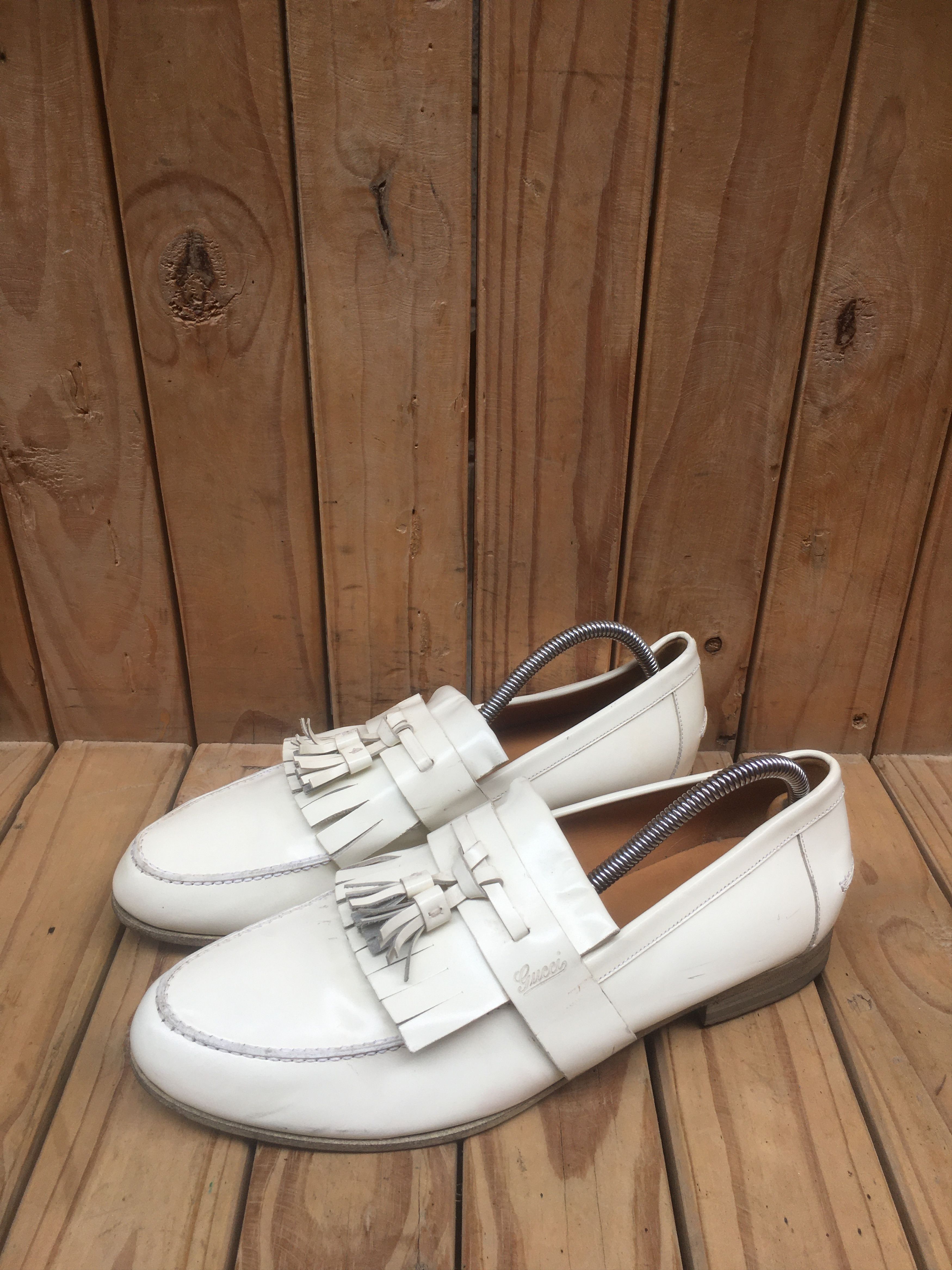Gucci 216146 Cream Men's leather Loafers USA 7.5 EUR 41