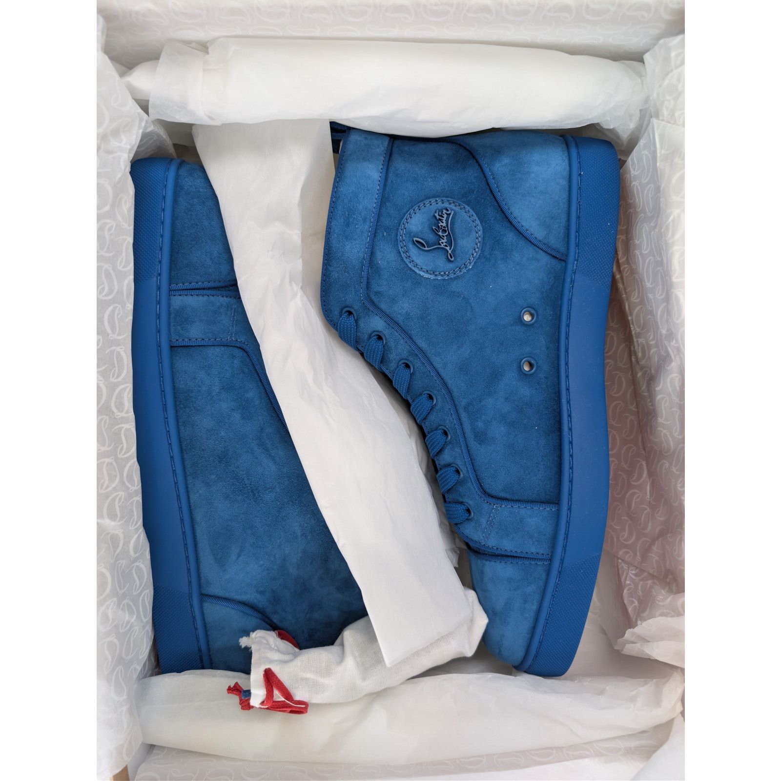 Christian Louboutin o1rshd1 Louis Orlato flat high-top sneaker in blue suede Size US 12 / EU 45 - 22 Thumbnail