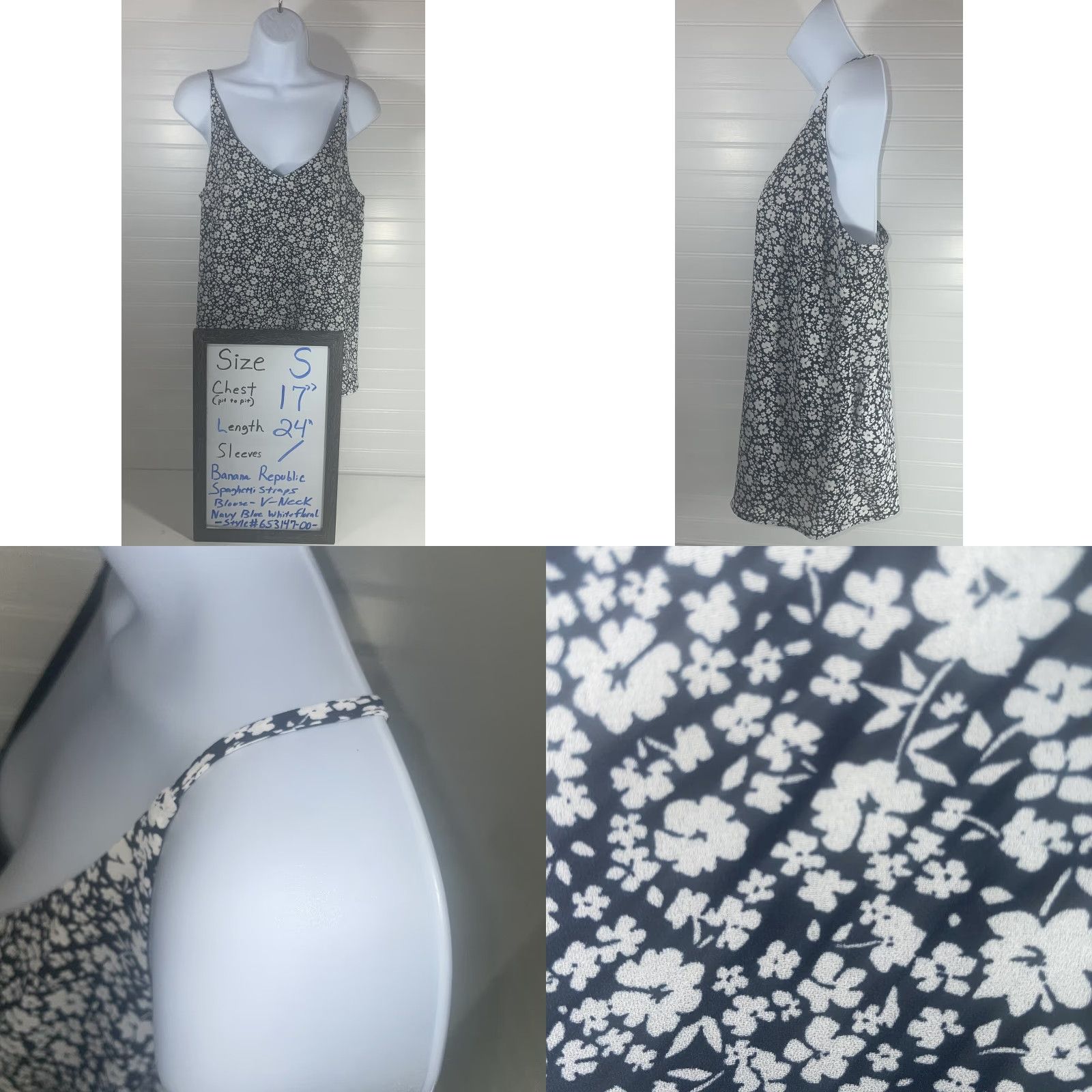 Banana Republic VINTAGE Banana Republic? No, Vintage: No. Banana Republic Women Blouse S Navy Blue Floral Spaghetti Sleeveless NWT Sized Small Size S / US 4 / IT 40 - 8 Thumbnail