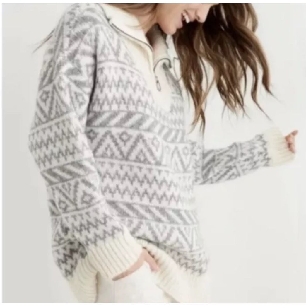 Other Aerie NWT Gray Cream Wool Blend 1/4 Zip Pullover Sweater Ove Size XS / US 0-2 / IT 36-38 - 1 Thumbnail