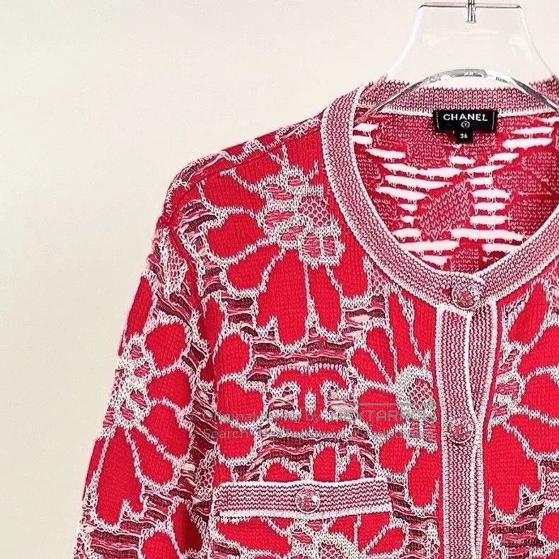 Chanel Chanel Red flower crochet lace knitted cardigan coat Size XS / US 0-2 / IT 36-38 - 3 Thumbnail