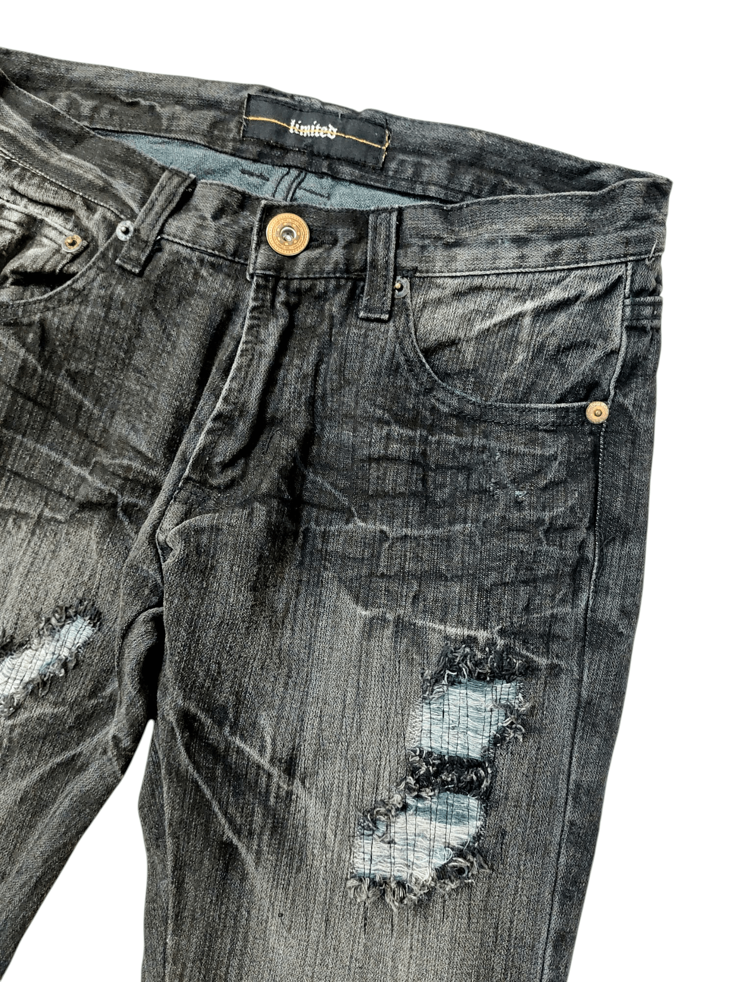 Grudged Limited Ripped Stitch Flare Denim