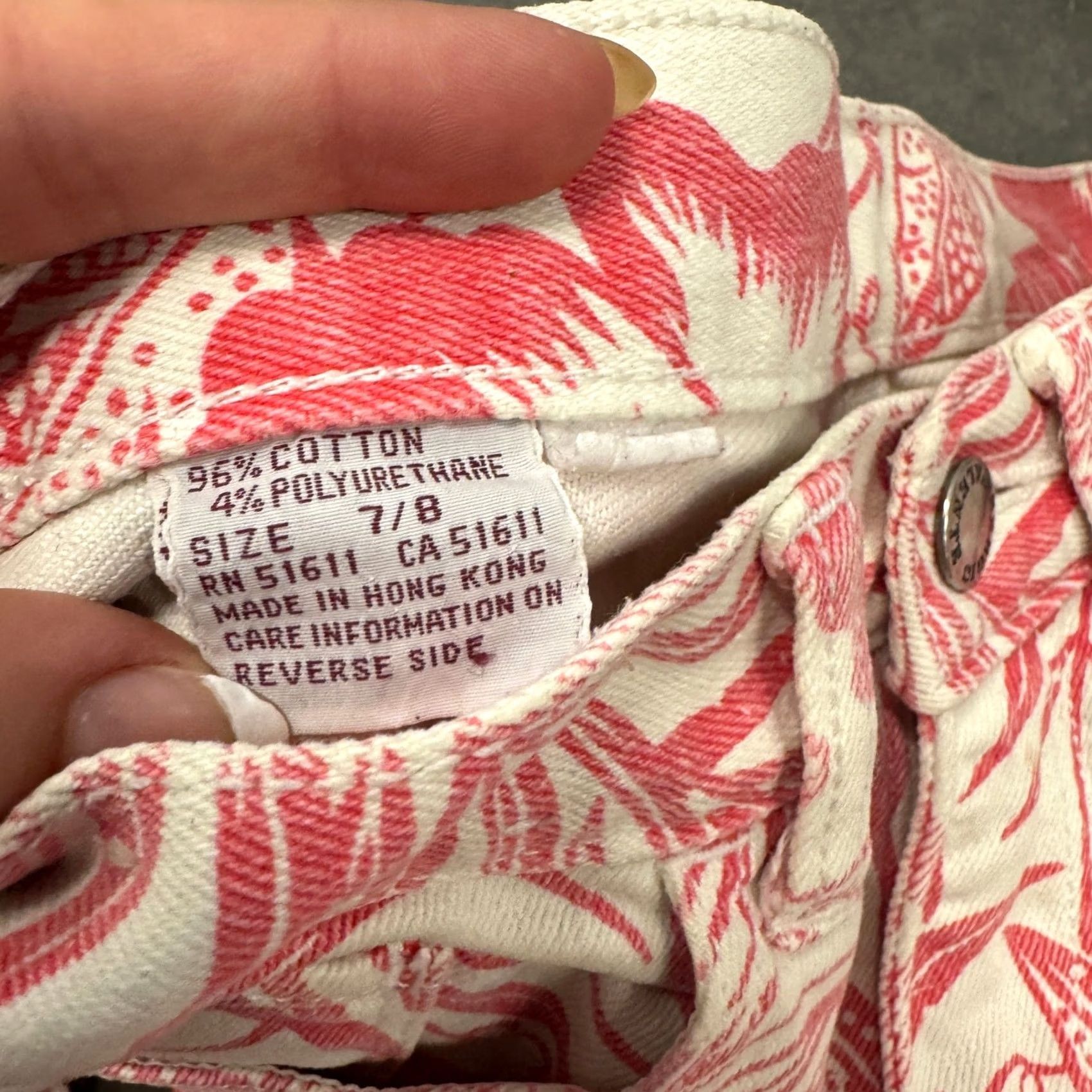 Vintage VINTAGE 90s Floral Pink White Tropical High Waisted Straight Leg Pants Women 25 Regular Ankle Mens? Size 42" / US 20 - 3 Thumbnail