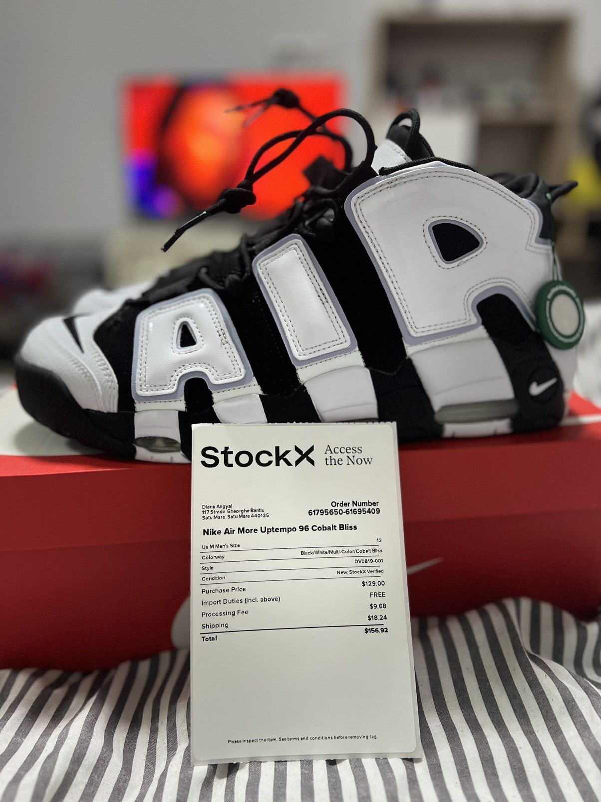 image of Nike Uptempo Cobalt Bliss Shoes in Black, Men's (Size 13)