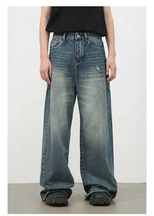 Japanese Brand Asa Loose Washed American Straight-Leg Large Pocket Jeans Size US 32 / EU 48 - 1 Thumbnail