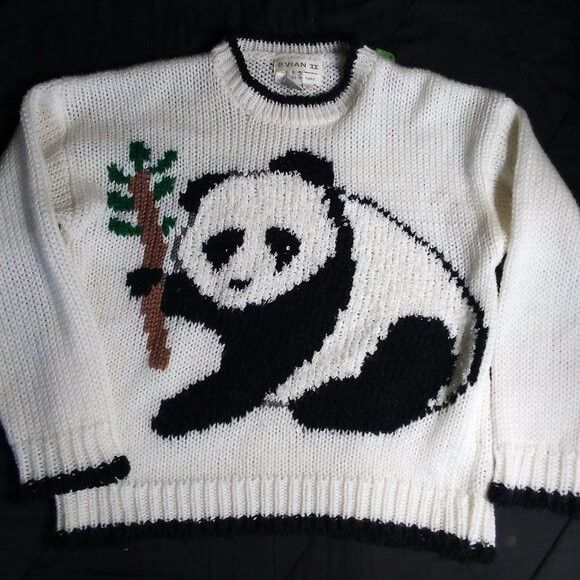Vintage Evian 2 Big Panda Hand Knit Crewneck Sweater