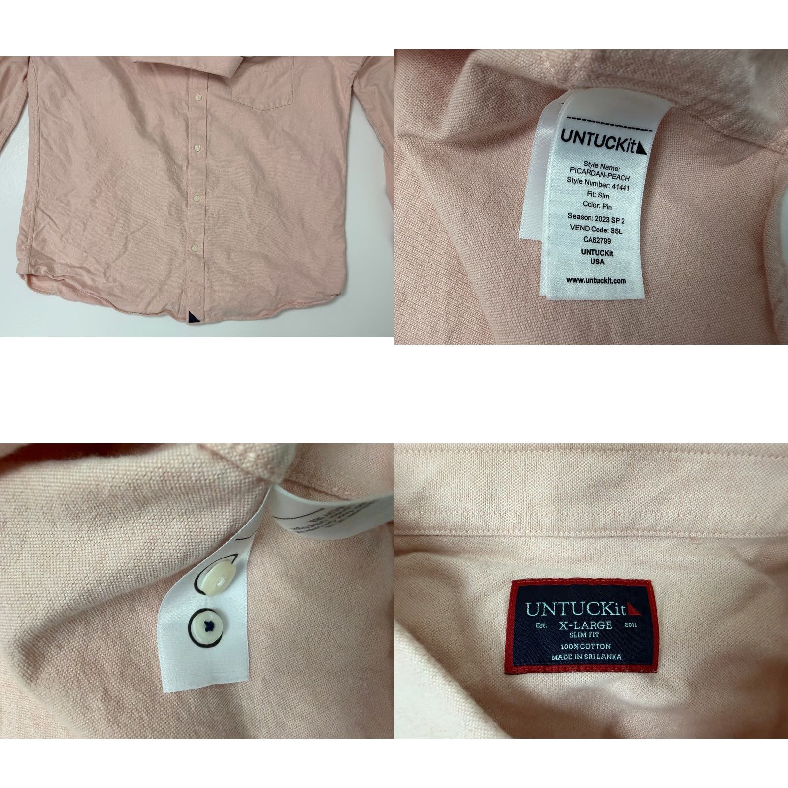 UNTUCKit UNTUCKit Shirt Men XL Slim Fit Oxford Shirt Button-Up Light Pink Casual Cotton Solid Size US XL / EU 56 / 4 - 9 Thumbnail