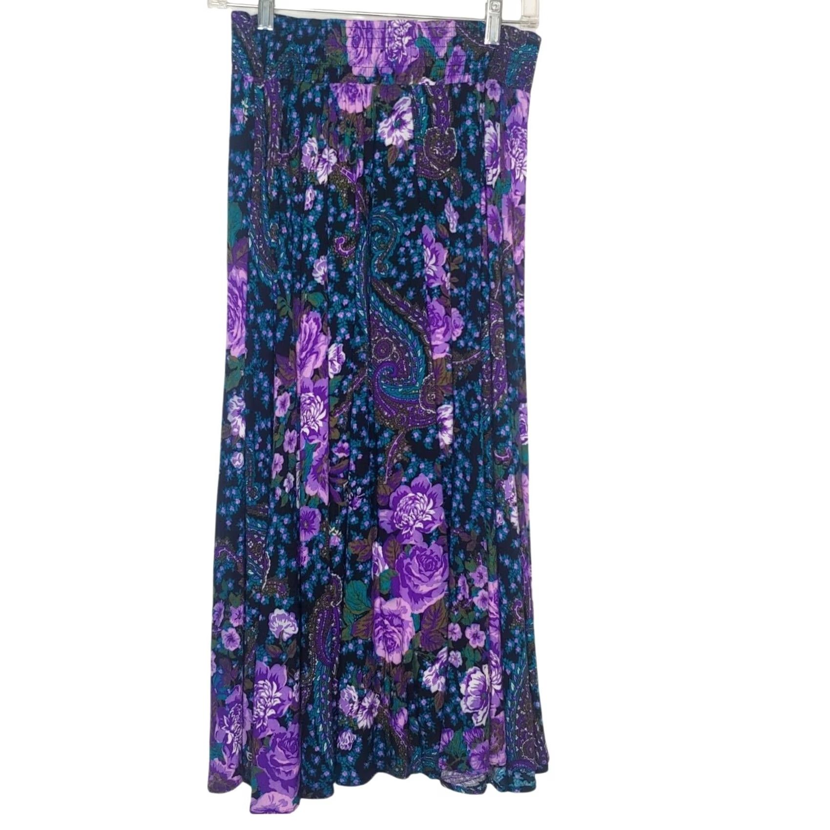 Vintage VINTAGE Karin Stevens Outfit Skirt Shirt Set Black Purple Floral Paisley Size 8 Womens Size M / US 6-8 / IT 42-44 - 5 Thumbnail
