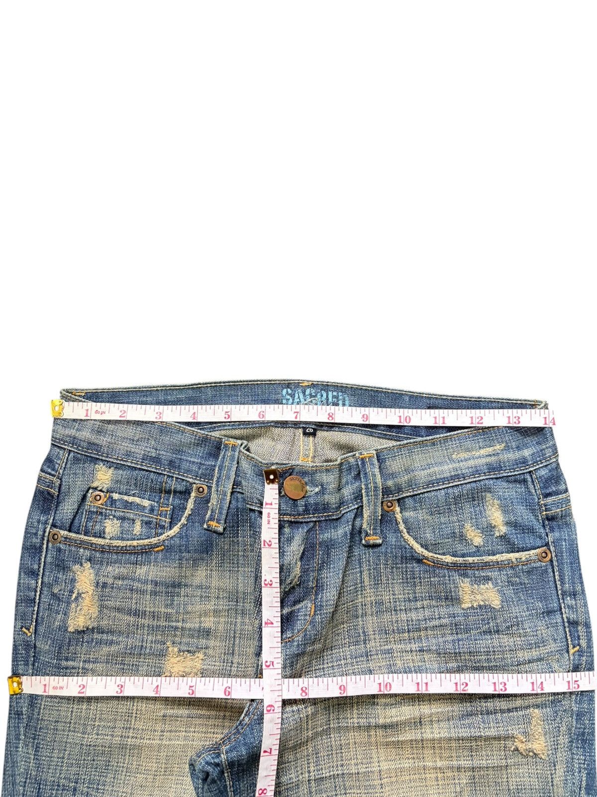 Edwin Vintage Sacred Blue Checkered Distress Low Rise Flare Jeans Size 28" / US 6 / IT 42 - 6 Thumbnail