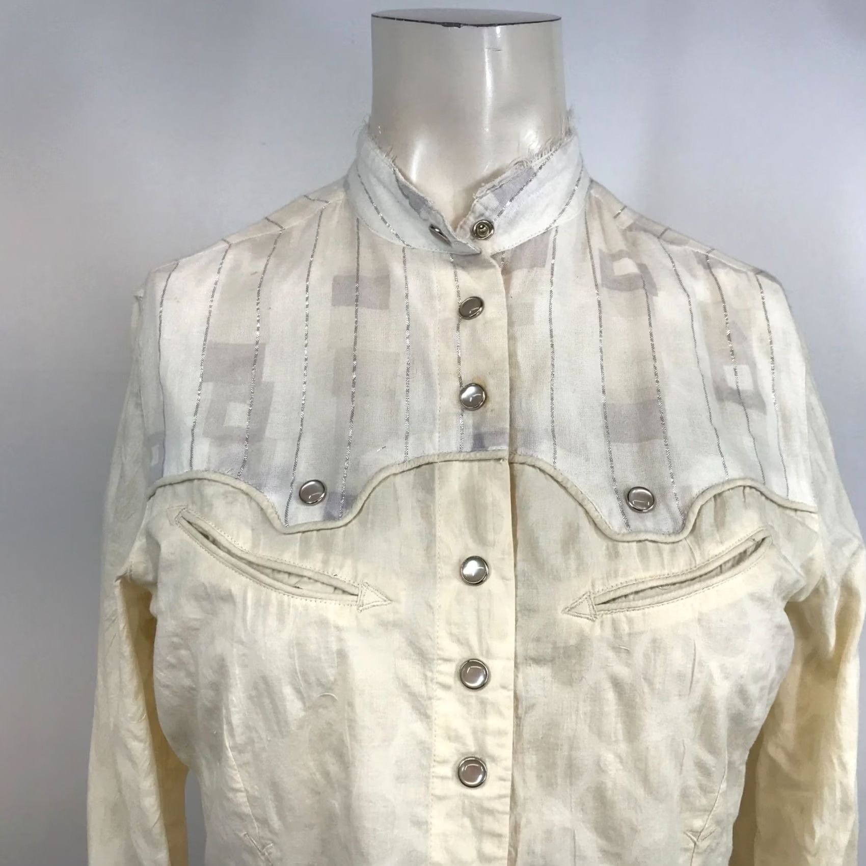 Vintage J & COUTURE WOMEN'S S CREAM LONG SLEEVE SNAP WESTERN SHIRT Shirt Western Girls? Size S / US 4 / IT 40 - 2 Thumbnail