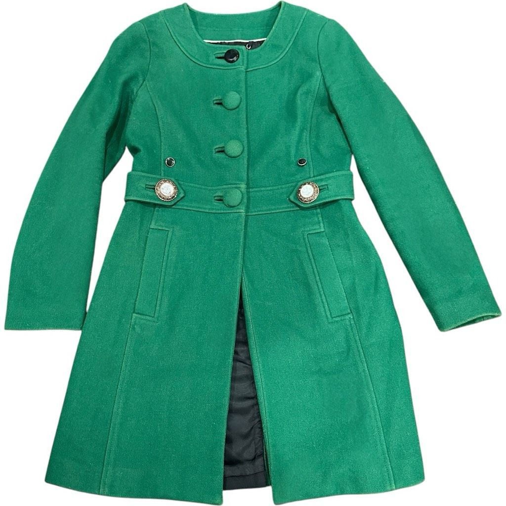 Banana Republic BANANA REPUBLIC Kelly Green Wool Trench Coat Jacket Embellis Size XS / US 0-2 / IT 36-38 - 1 Thumbnail
