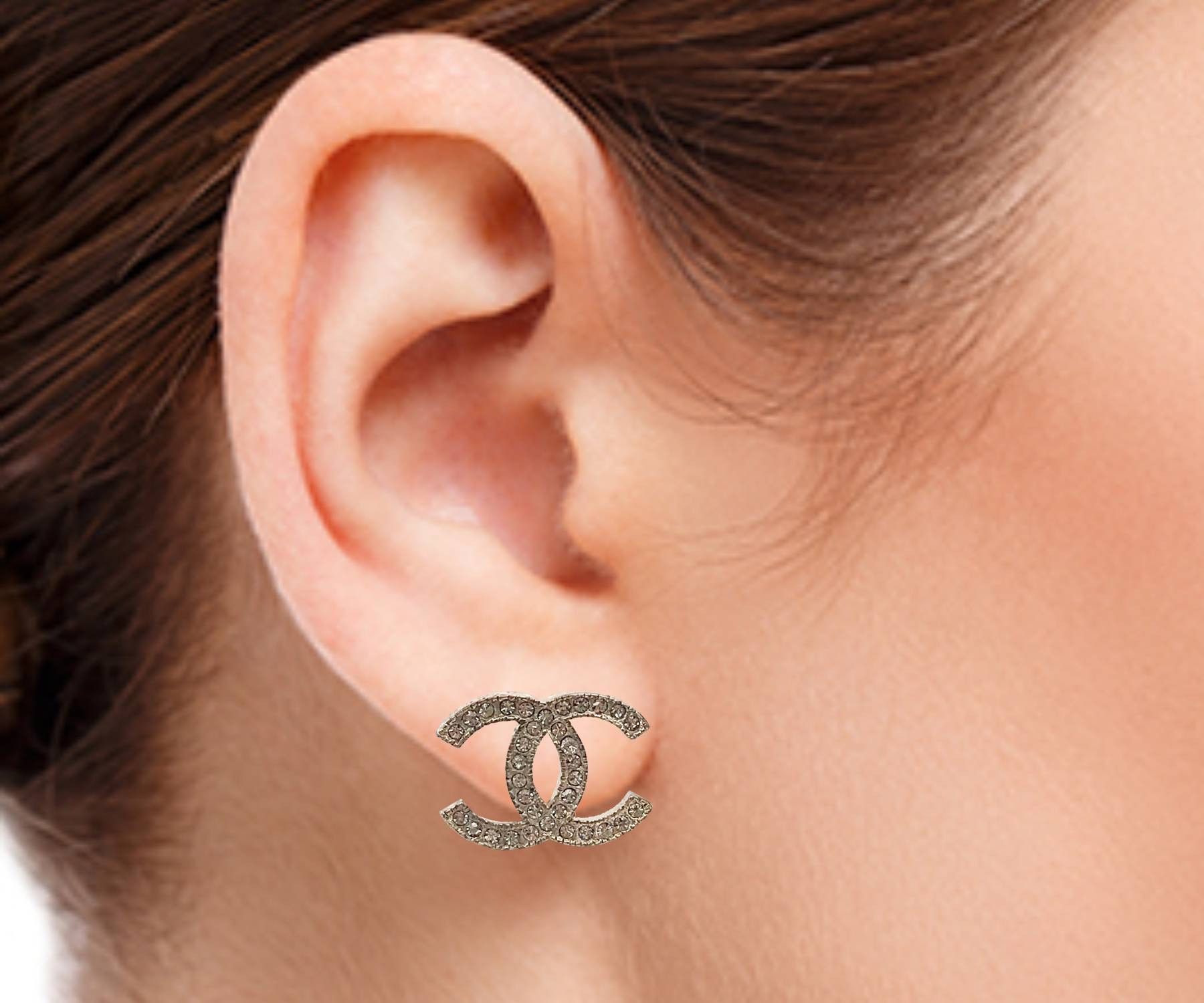 Chanel Chanel Classic Silver CC Crystal Moscova Piercing Earrings Size ONE SIZE - 2 Thumbnail