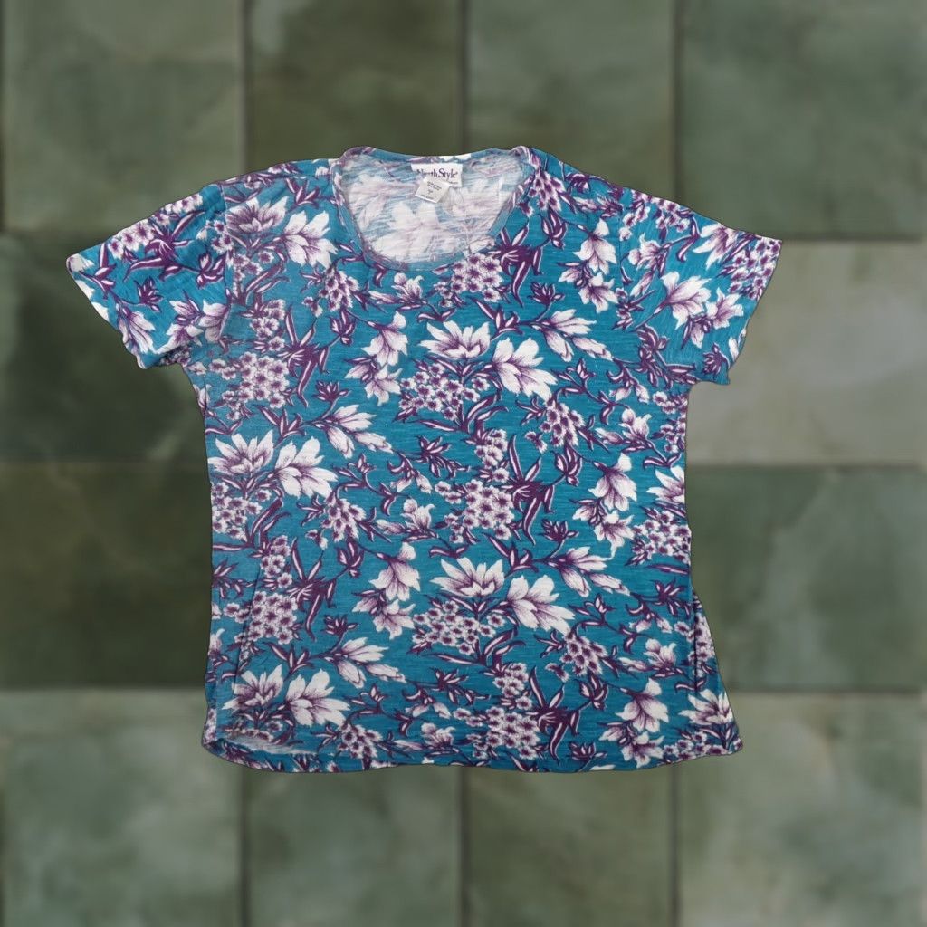 Vintage NorthStyle Floral T-Shirt Women Small Blue Casual Summer Pullover Size S / US 4 / IT 40 - 1 Thumbnail