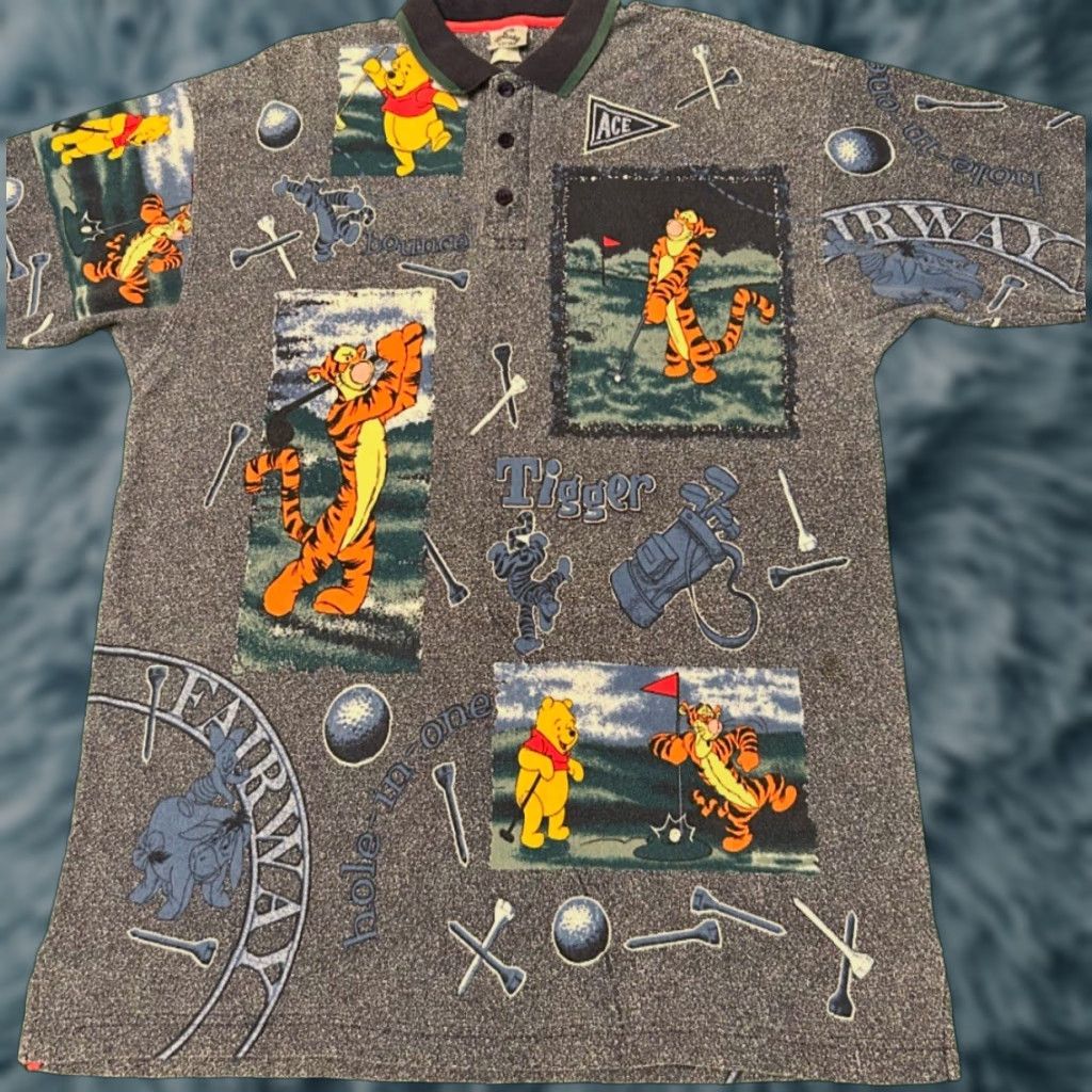 Disney VINTAGE Disney Winnie The Pooh All Over Print Golf Polo Shirt Mens Sz Large Size US L / EU 52-54 / 3 - 1 Thumbnail