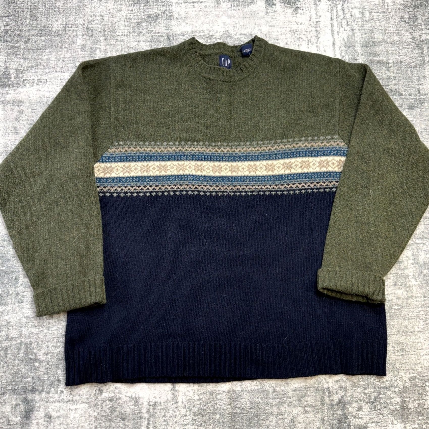 Gap VTG GAP Sweater Mens 2XL Green Navy Blue Fair Isle Lambswool Knit Crewneck 90s Pullover Wool Knit Casual Size US XXL / EU 58 / 5 - 2 Thumbnail