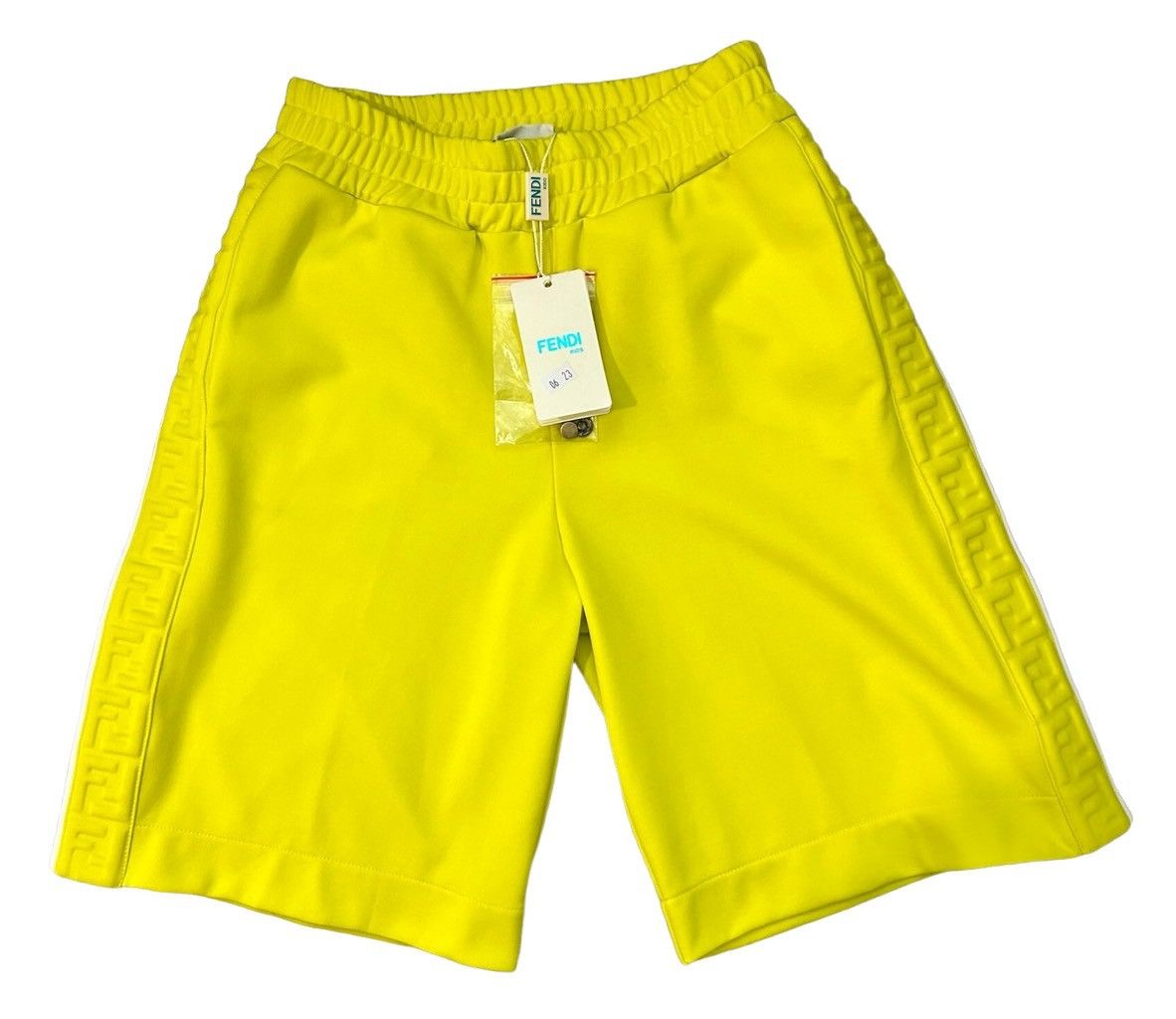 image of Fendi Kids - New- 3D Ff Logo Track Shorts - Lemon- Size 10A