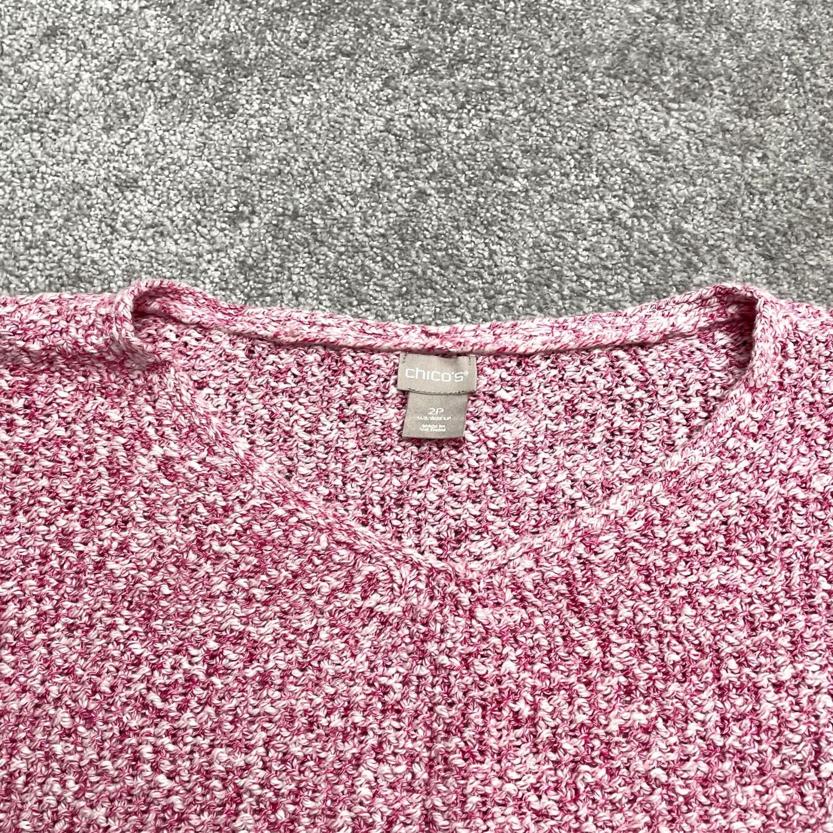 Vintage Chico's Crochet Cropped Popcorn Sweater Womens Large Petite 2 Pink Short Sleeve V-Neck Pullover Knit All Seasons Solid Dolman Sleeve Vintage: No Size L / US 10 / IT 46 - 4 Thumbnail