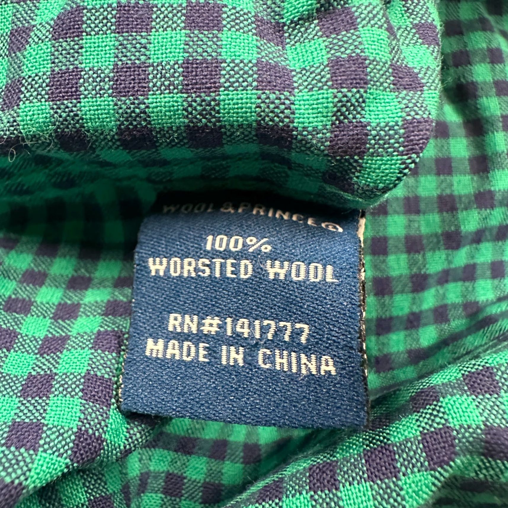 Wool & Prince Shirt Mens M Green Blue Check Long Sleeve Button Up 100% Wool