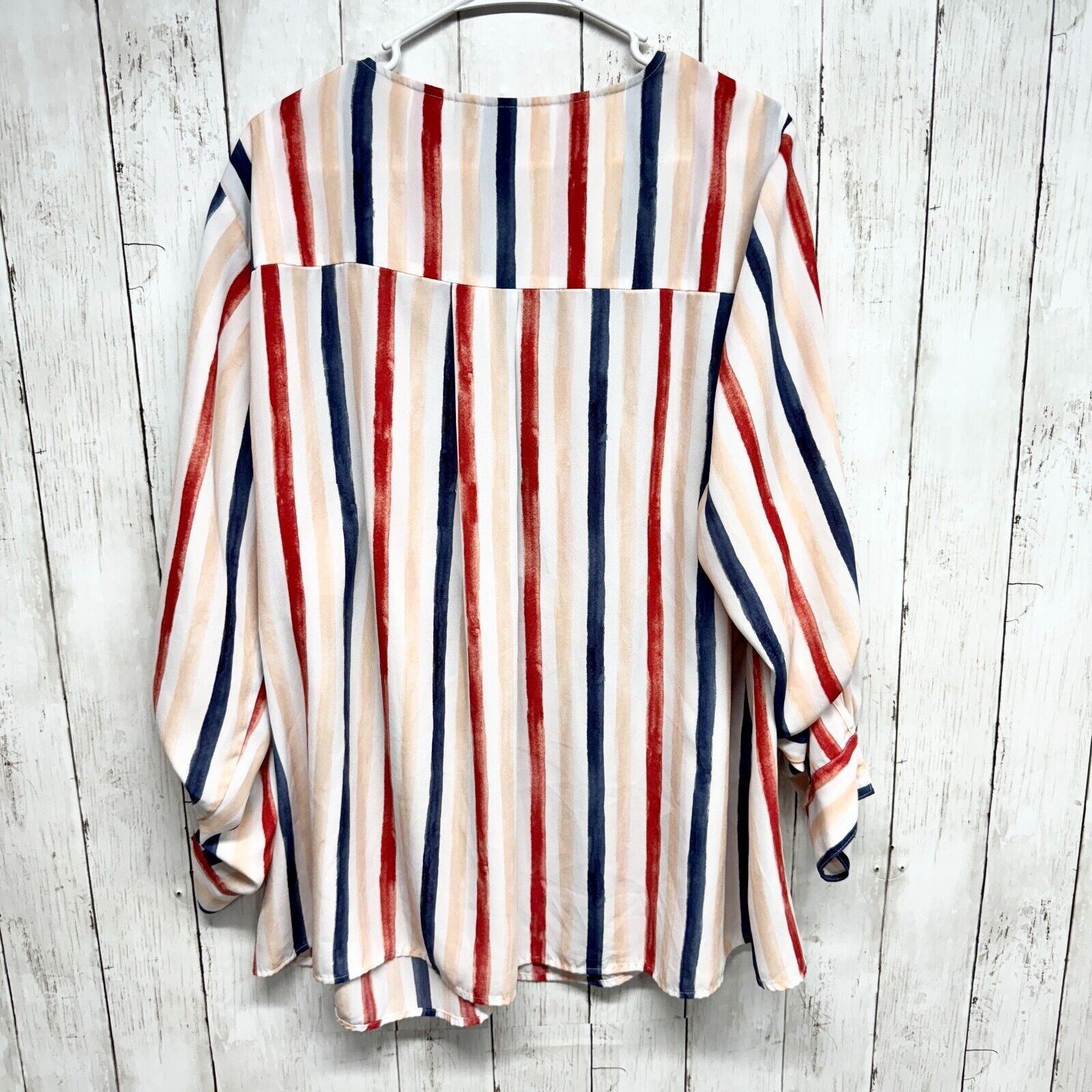 Other Lane Bryant Blouse 22/24 Striped Roll Tab Sleeve Lightweight Size 3XL / US 20-22 - 3 Thumbnail