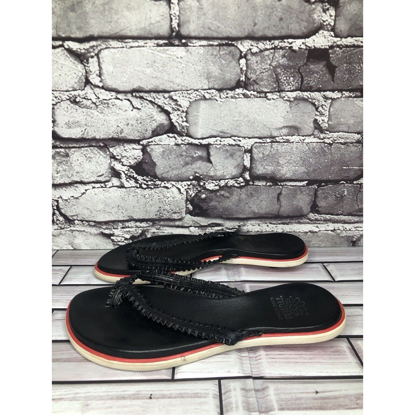 Other Tiurai Black Leather Thong Flip Flops Slides Kitten Heel San Size US 6.5 / IT 36.5 - 15 Thumbnail