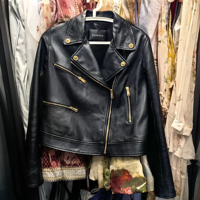 Versace Versace Gold-buttoned leather jacket Size M / US 6-8 / IT 42-44 - 1 Thumbnail