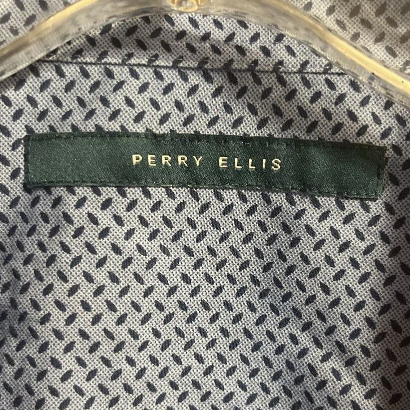 Perry Ellis Perry Ellis Men’s XXL Blue Geometric LS Button Cotton Shirt Size US XXL / EU 58 / 5 - 2 Thumbnail