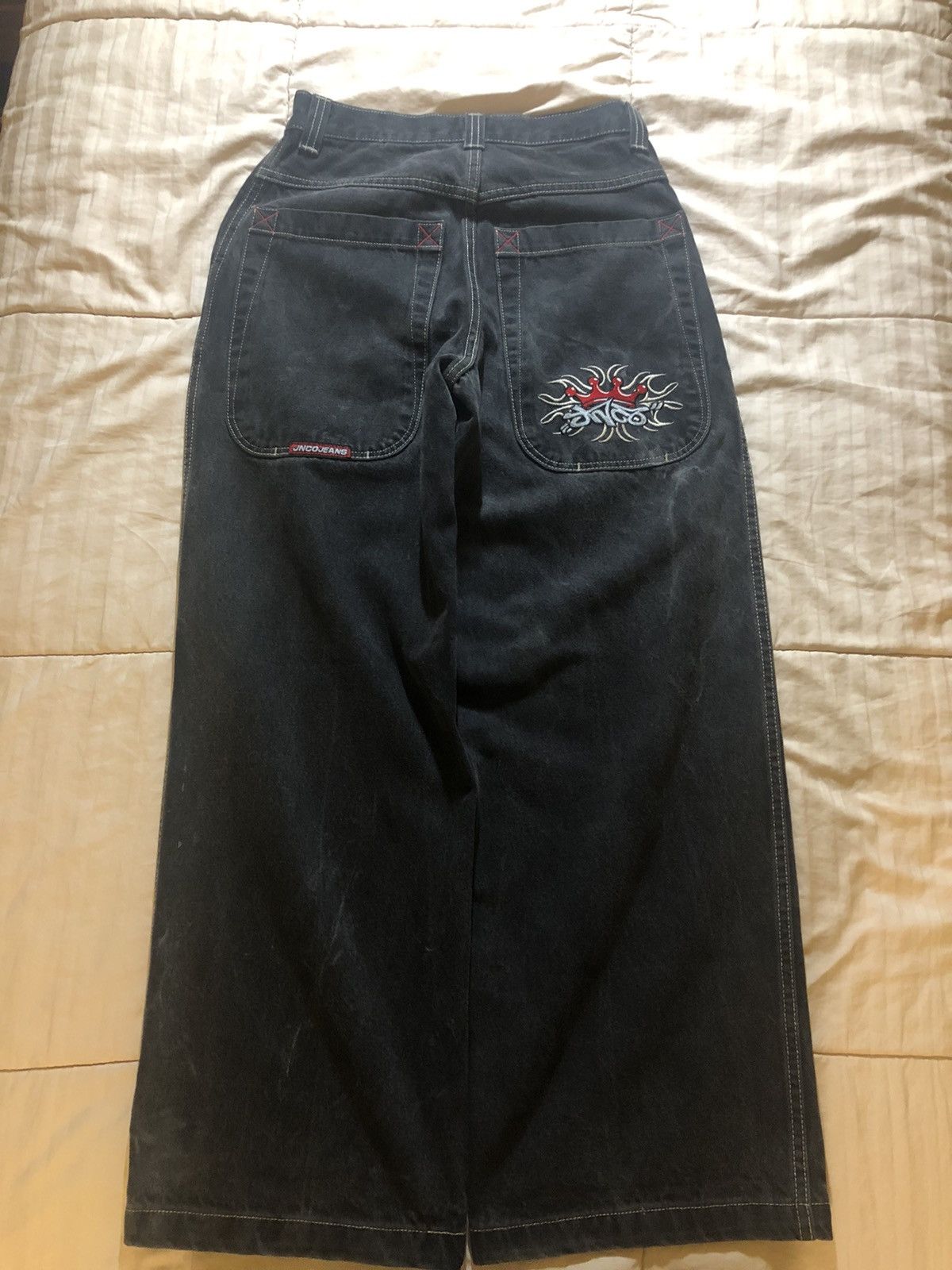 JNCO Jeans Black Embroidered Vintage Logo Crown Shorts Baggy Skater Boys on sale Size 18