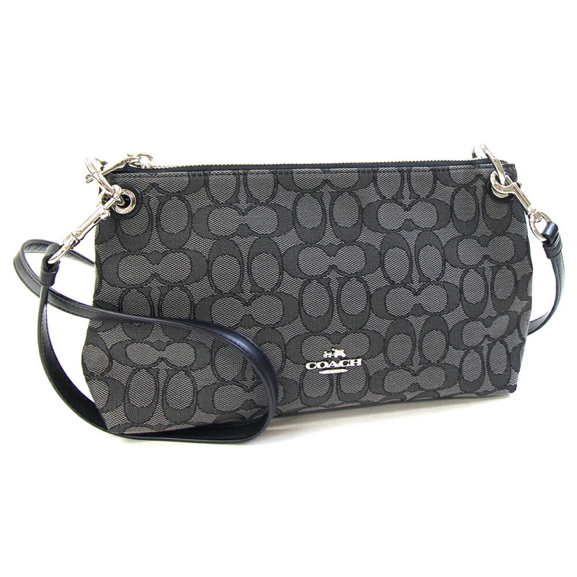 Coach Signature Shoulder Bag F55663 Gray Black Canvas Leather