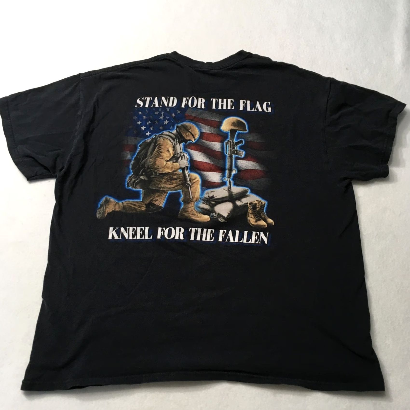 Hanes VINTAGE Hanes T-Shirt Mens XL Black Stand For The Flag Kneel For The Fallen Short Sleeve Graphic Tee Mens XL Large Size US 36 / EU 52 - 2 Thumbnail