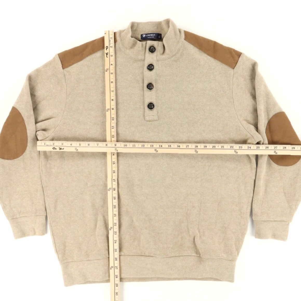 Cremieux Daniel Cremieux Henley Neck Patch Sweater Wheat Brown Men's XL Shirt Size US XL / EU 56 / 4 - 3 Thumbnail