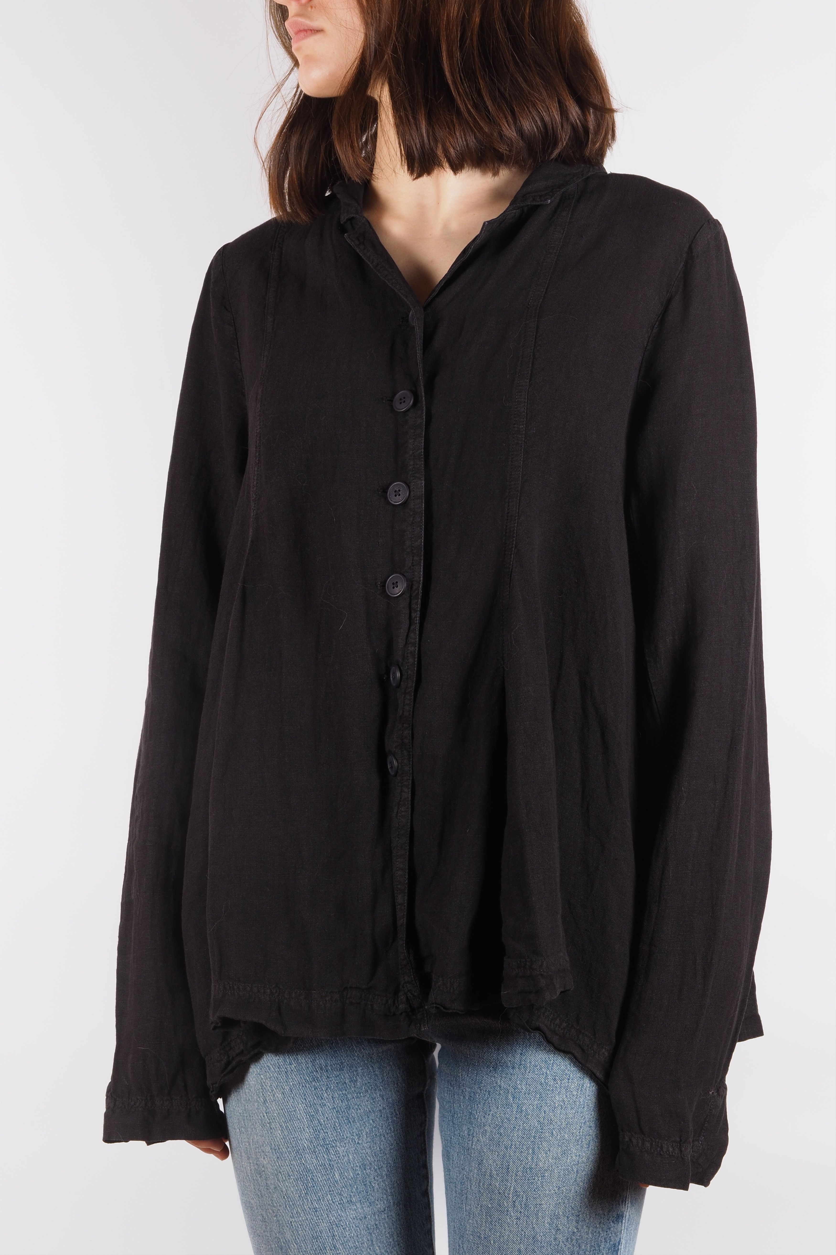 Rundholz Rundholz Women's Black Linen Button Up Relaxed Shirt Blouse Size S / US 4 / IT 40 - 2 Thumbnail