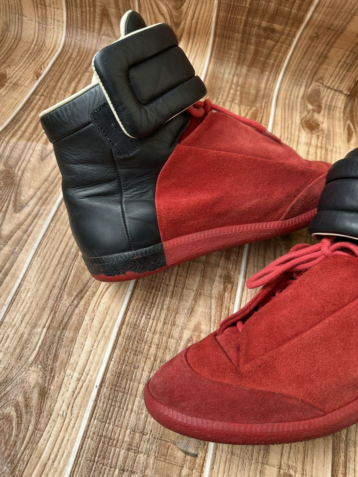 Maison Margiela 👀Maison Margiela Red Leather Suede Futures Hightops Size US 9 / EU 42 - 12 Thumbnail