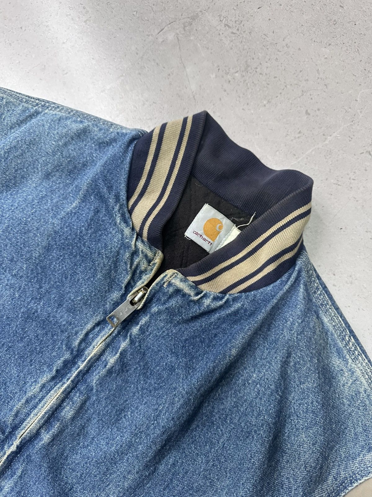 Carhartt × Vintage RARE 90s CARHARTT DENIM VARSITY JACKET Size US L / EU 52-54 / 3 - 5 Thumbnail