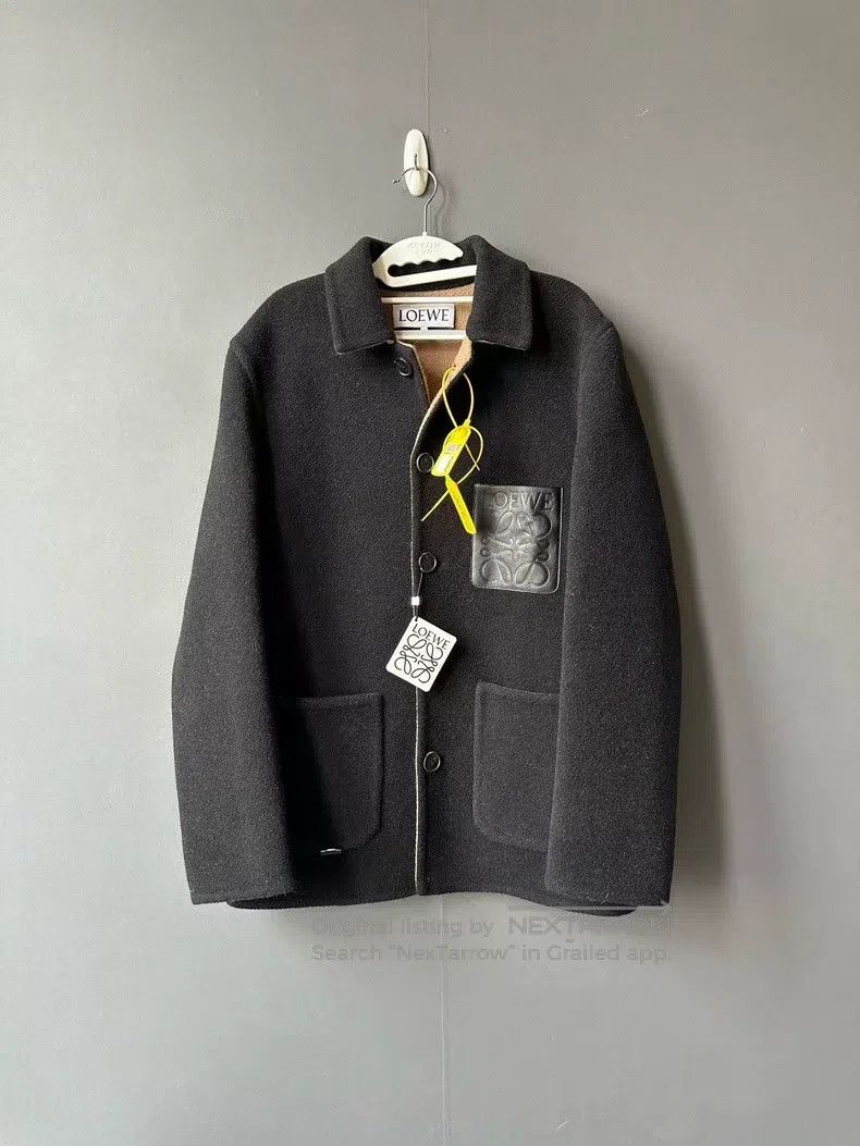 Loewe Loewe Black leather label wool coat Size US M / EU 48-50 / 2 - 1 Thumbnail
