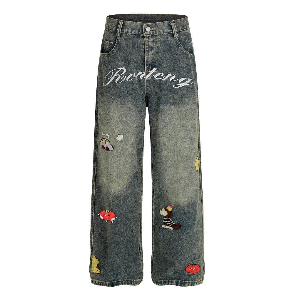 Vintage Men's hip-hop distressed funny cartoon embroidered jeans Size US 32 / EU 48 - 1 Thumbnail