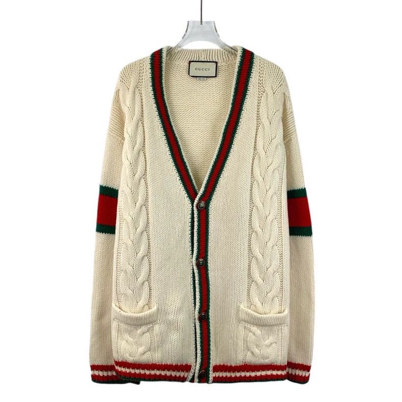 Gucci Gucci Beige striped twisted wool V-neck single-breasted lon Size L / US 10 / IT 46 - 1 Thumbnail