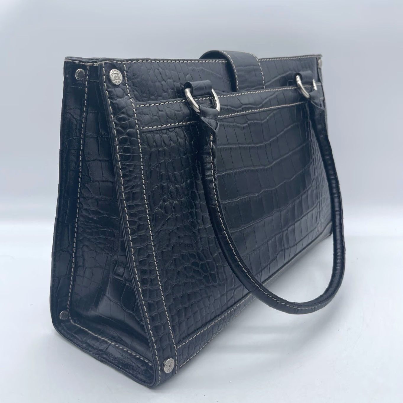 Michael Kors Michael Kors Tote Women Large Black Croc Embossed Studs Metal Turn Lock Handbag B-0806 Size ONE SIZE - 4 Thumbnail