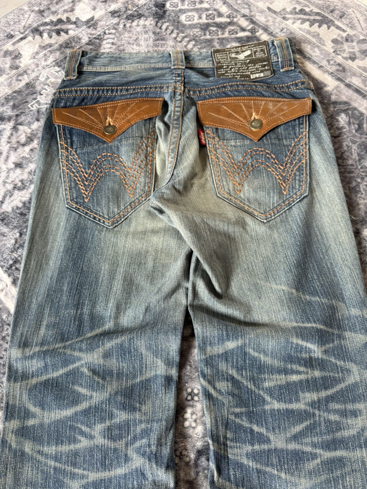 Japanese Brand Edwin 431 XV Over Stitched Western Japanese Flare Jeans Size US 29 - 4 Thumbnail