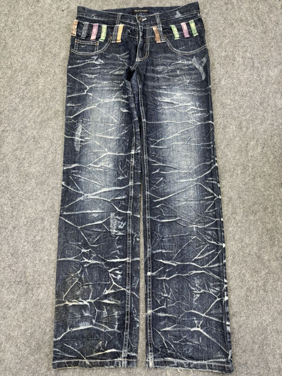 Japanese Brand 💥Double Waist💥Nylaus Crazy Crack FadesDouble Waist Denim K27 Size US 32 / EU 48 - 15 Thumbnail