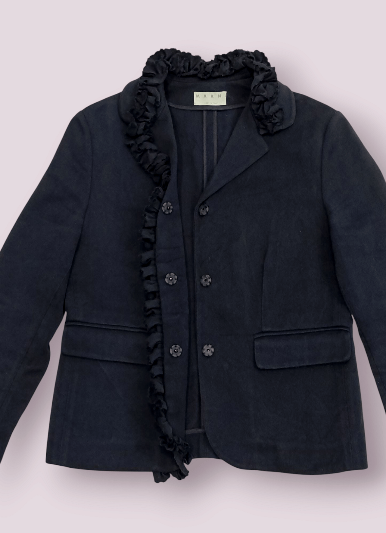 Designer × Marni MARNI Navy Blue Cotton Ruffle Jacket size 6/40 women Size S / US 4 / IT 40 - 3 Thumbnail