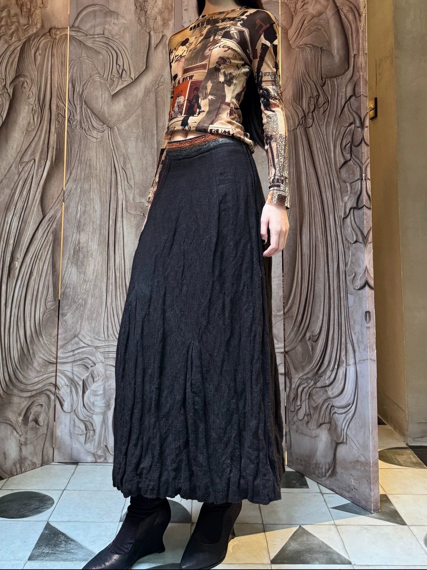 Other German Brand Vintage Wool Pleated Slim Midi Skirt Size 1 Size 26" / US 2 / IT 38 - 2 Thumbnail