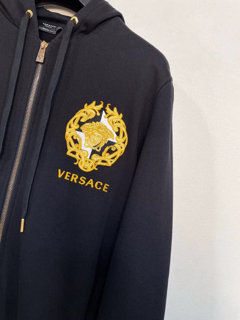 Versace Embroidered hooded zip-up jacket