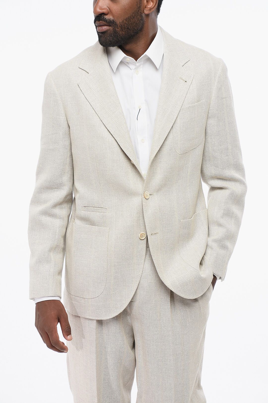 Brunello Cucinelli og1mm0725 Linen Blend Slim Fit Blazer in Beige Size US L / EU 52-54 / 3 - 1 Thumbnail